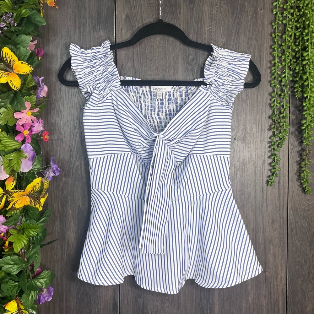 =💙2/$40💙Lucy Paris Stripped Cap Sleeve Peplum Babydoll Blouse Size Small
